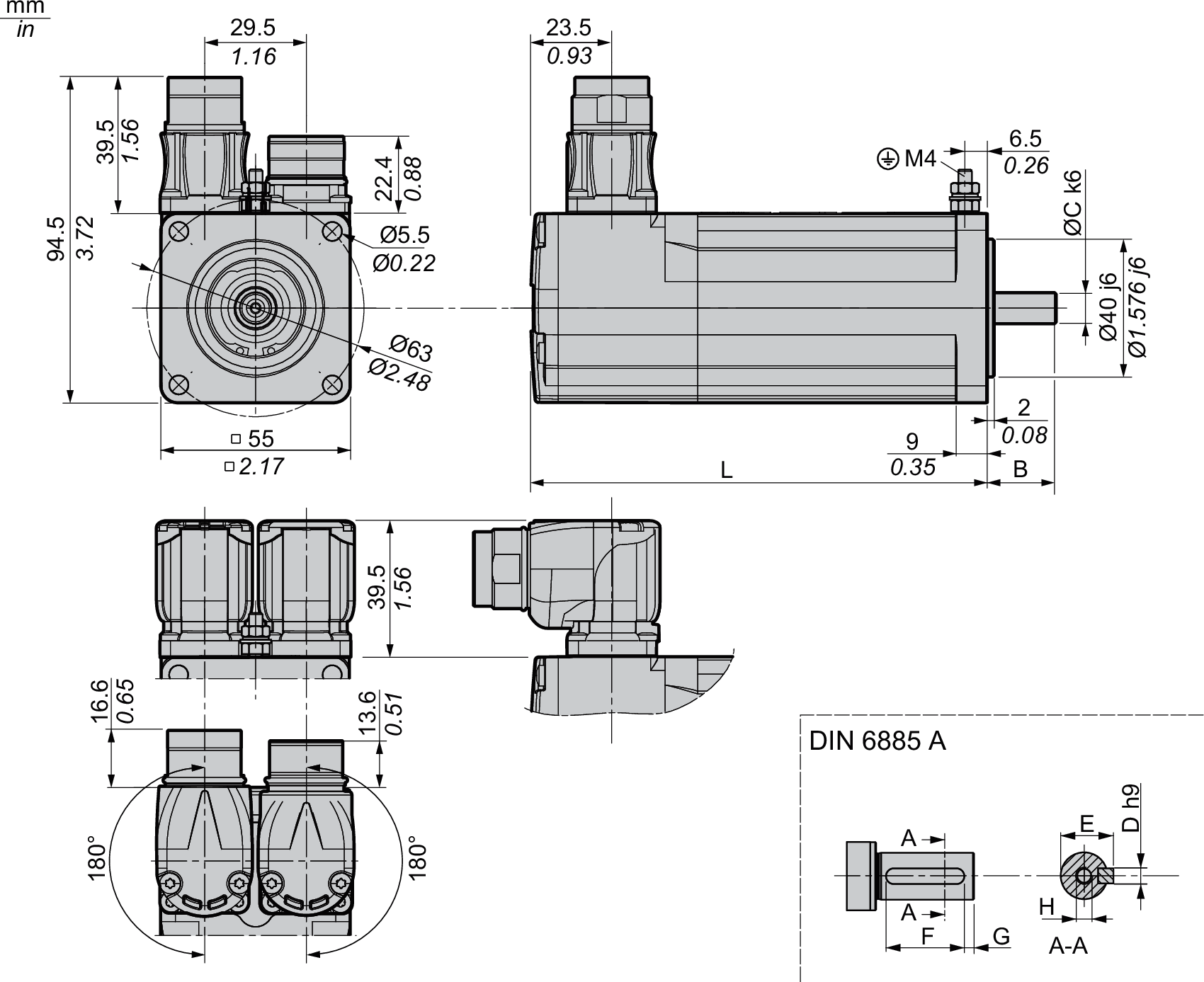 Dimensions for Motors with Two-Cable Connection